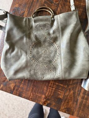 Merona Olive Faux Leather Tote with Gold Ring Handles